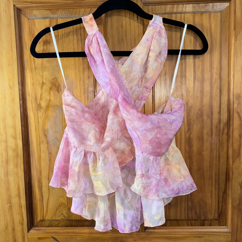 Floral Ruffle Cross Halter Top - Picture 4 of 8
